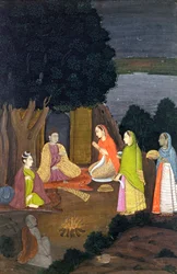 Dames rendant visite à une Yogini, École de Faqurullah Khan, Lucknow, Uttar Pradesh